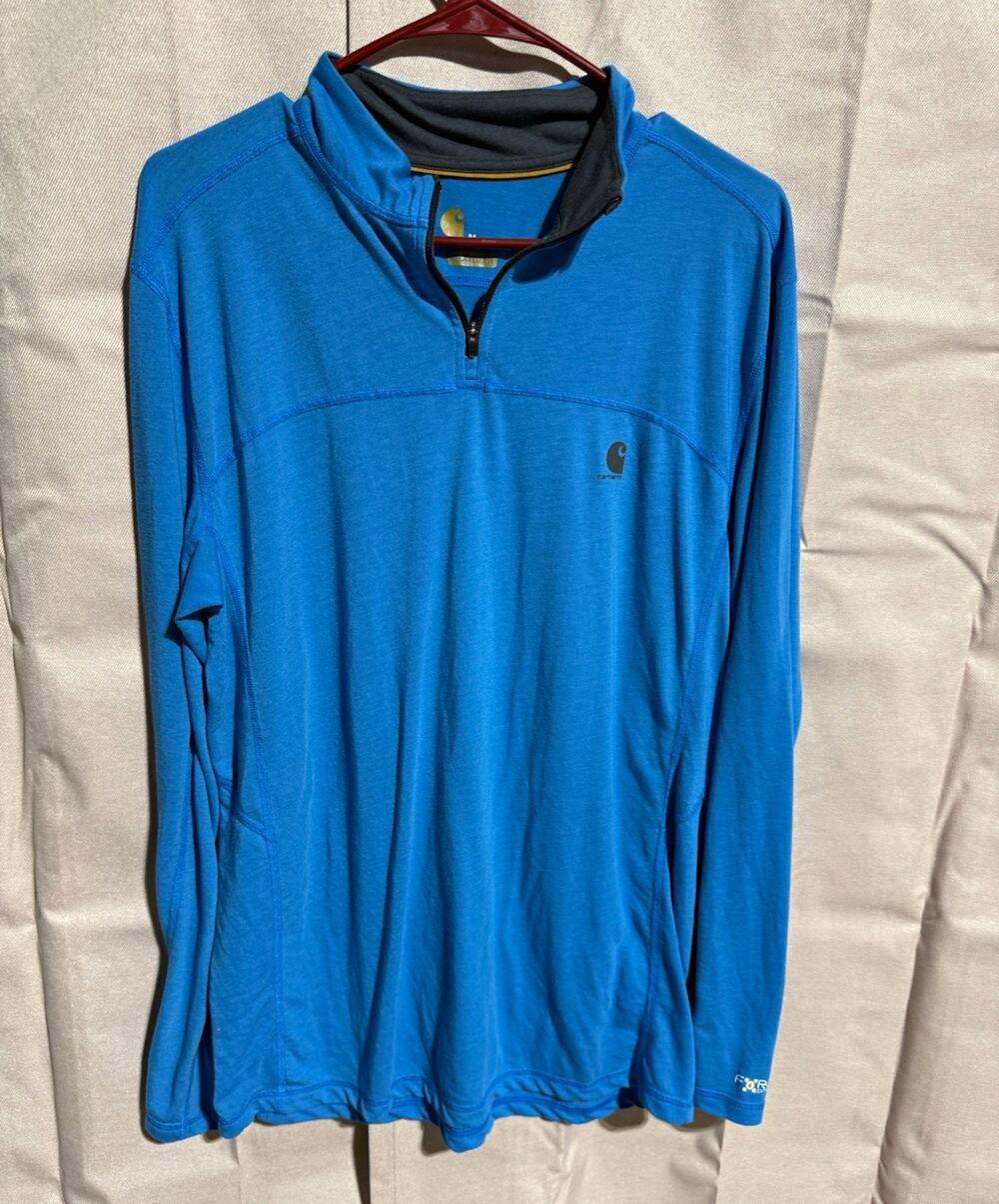 Carhartt Men's M Blue Relaxed Fit 1/4 Zip Pullover Mock Neck Long Sleeve